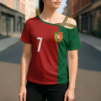 Portuguese Football Custom Cross Shoulder Shirt Wave Pattern Heritage Crest