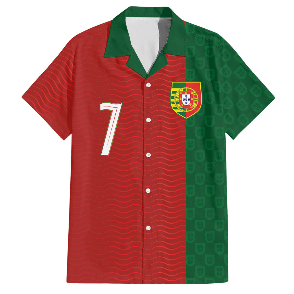 Portuguese Football Custom Hawaiian Shirt Wave Pattern Heritage Crest