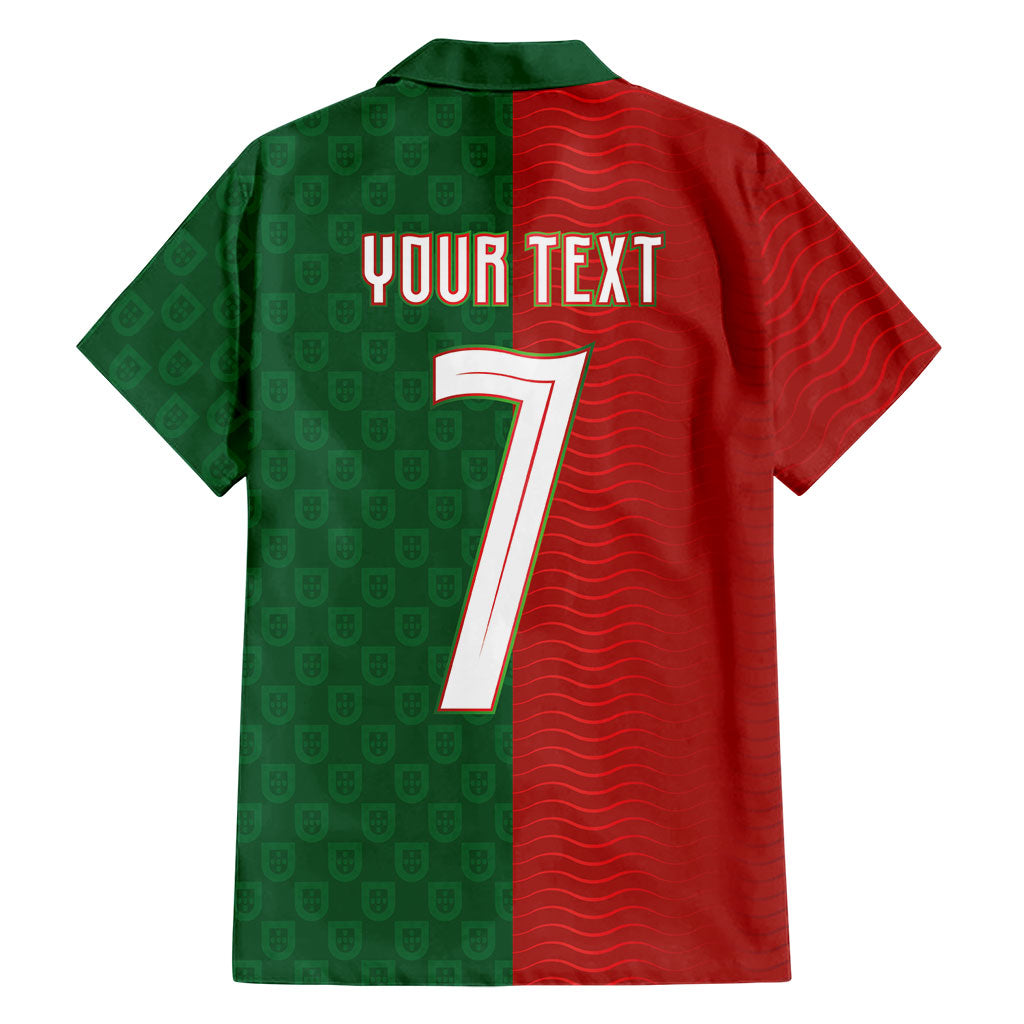 Portuguese Football Custom Hawaiian Shirt Wave Pattern Heritage Crest