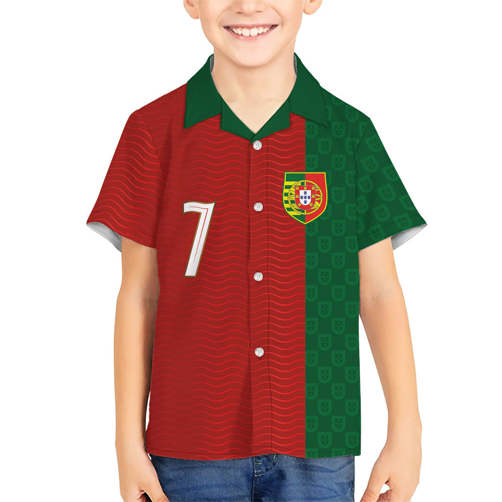 Portuguese Football Custom Hawaiian Shirt Wave Pattern Heritage Crest