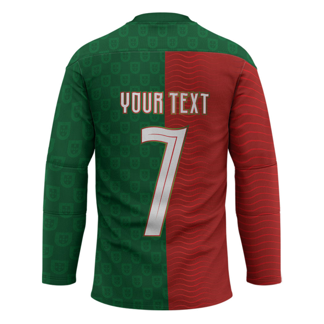 Portuguese Football Custom Hockey Jersey Wave Pattern Heritage Crest
