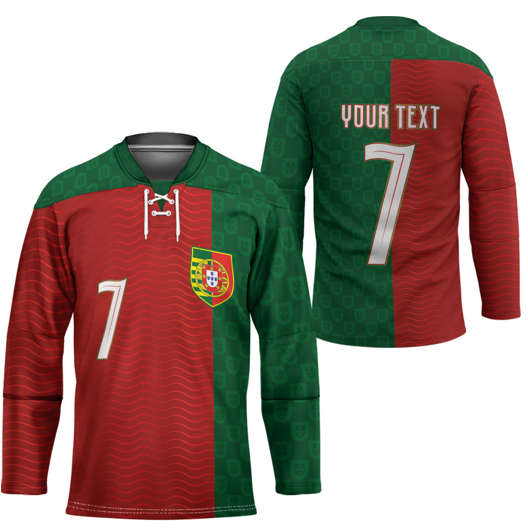 Portuguese Football Custom Hockey Jersey Wave Pattern Heritage Crest