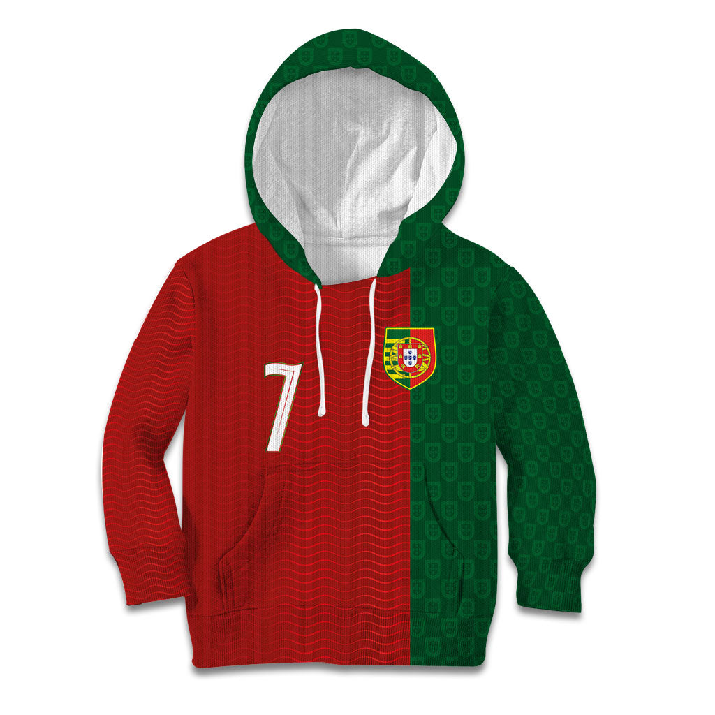 Portuguese Football Custom Kid Hoodie Wave Pattern Heritage Crest