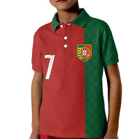 Portuguese Football Custom Kid Polo Shirt Wave Pattern Heritage Crest