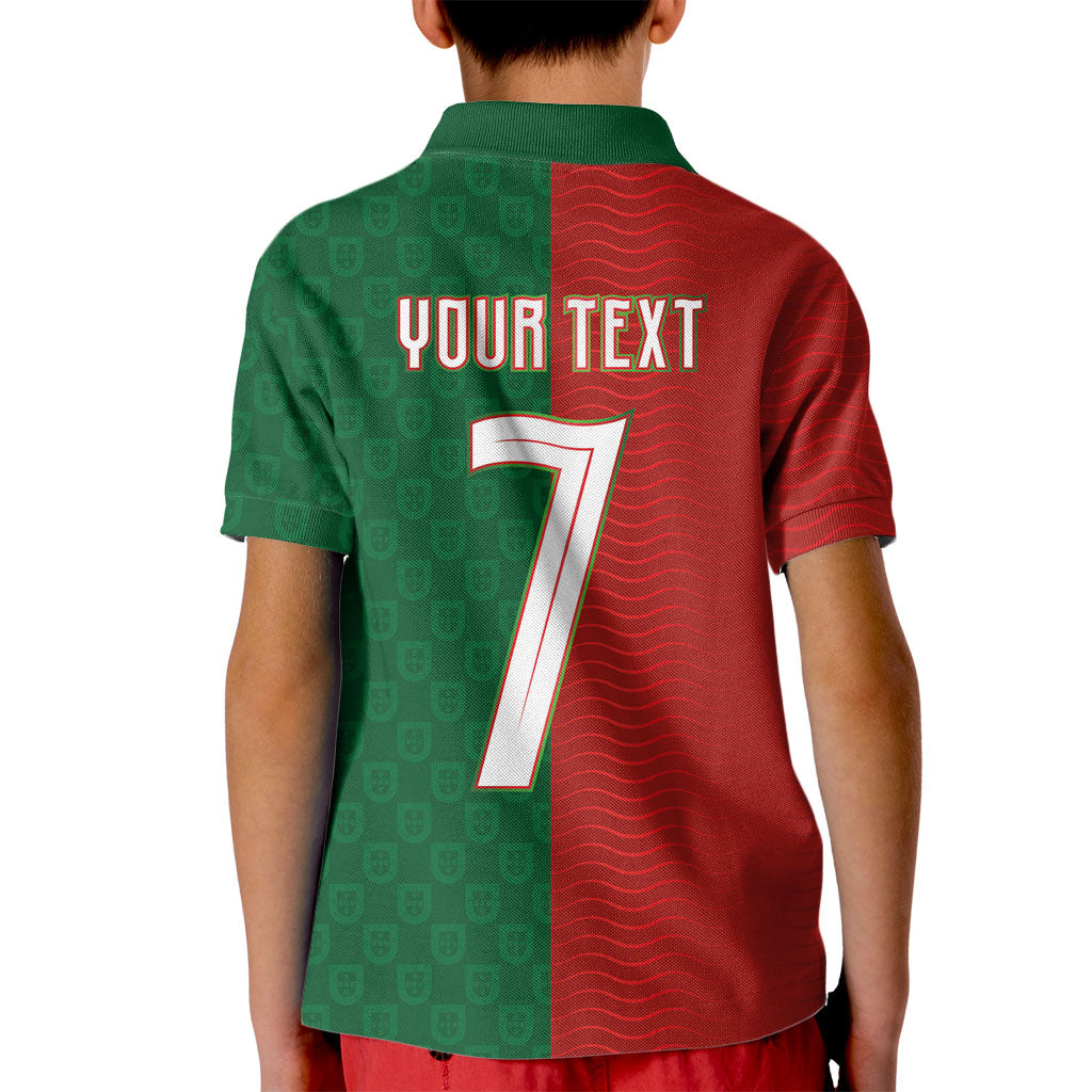 Portuguese Football Custom Kid Polo Shirt Wave Pattern Heritage Crest