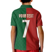 Portuguese Football Custom Kid Polo Shirt Wave Pattern Heritage Crest