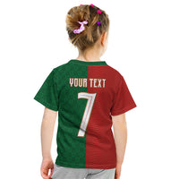 Portuguese Football Custom Kid T Shirt Wave Pattern Heritage Crest