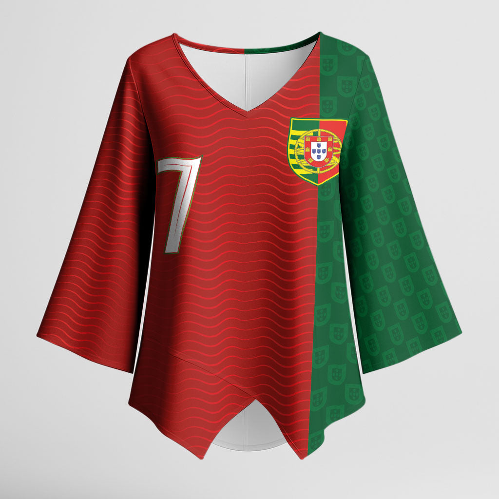 Portuguese Football Custom Kimono Sleeve Blouse Wave Pattern Heritage Crest