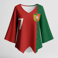 Portuguese Football Custom Kimono Sleeve Blouse Wave Pattern Heritage Crest