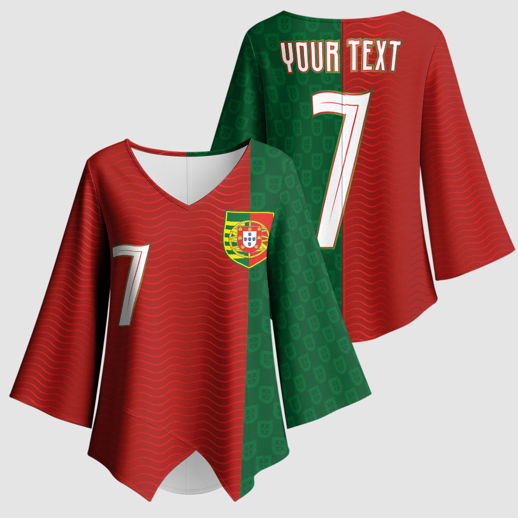 Portuguese Football Custom Kimono Sleeve Blouse Wave Pattern Heritage Crest