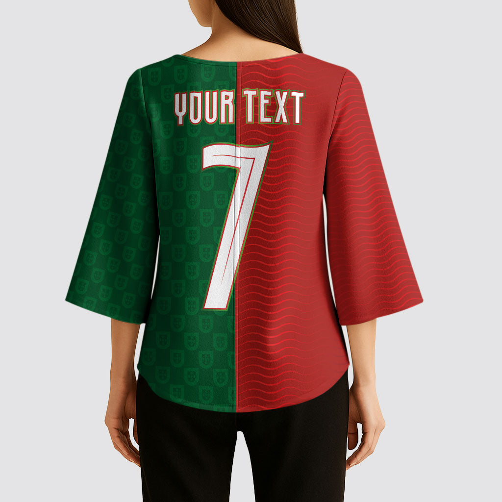 Portuguese Football Custom Kimono Sleeve Blouse Wave Pattern Heritage Crest