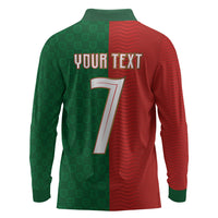 Portuguese Football Custom Long Sleeve Polo Shirt Wave Pattern Heritage Crest