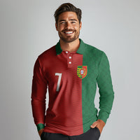 Portuguese Football Custom Long Sleeve Polo Shirt Wave Pattern Heritage Crest