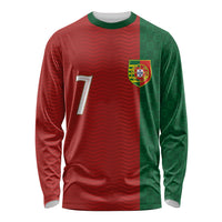 Portuguese Football Custom Long Sleeve Shirt Wave Pattern Heritage Crest