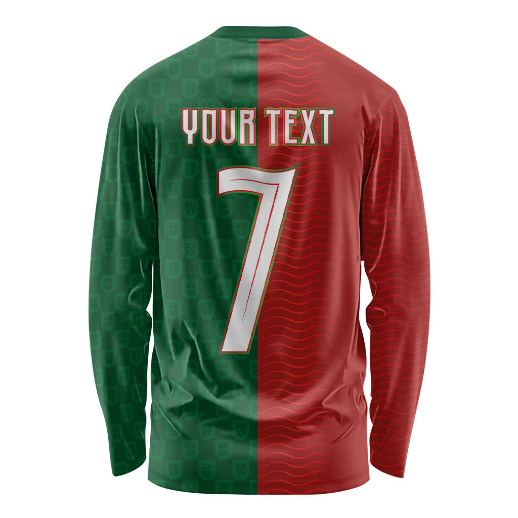 Portuguese Football Custom Long Sleeve Shirt Wave Pattern Heritage Crest