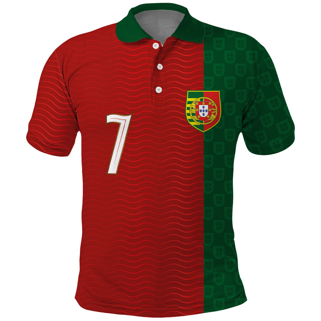 Portuguese Football Custom Polo Shirt Wave Pattern Heritage Crest