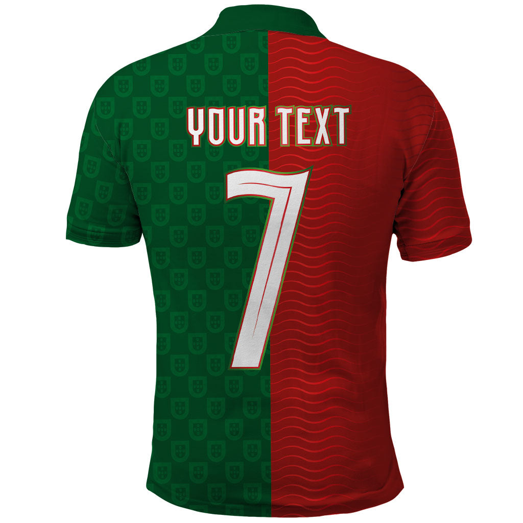 Portuguese Football Custom Polo Shirt Wave Pattern Heritage Crest