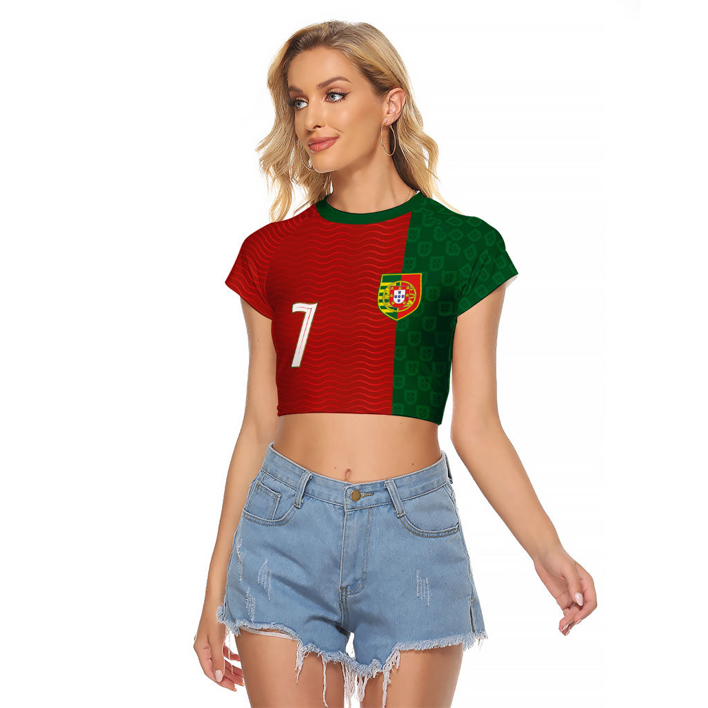 Portuguese Football Custom Raglan Cropped T Shirt Wave Pattern Heritage Crest