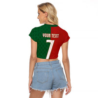 Portuguese Football Custom Raglan Cropped T Shirt Wave Pattern Heritage Crest