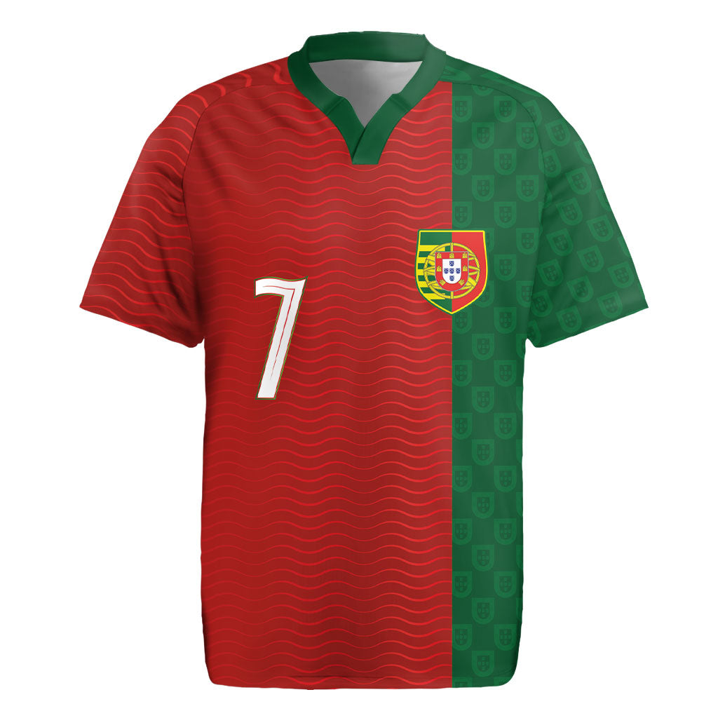 Portuguese Football Custom Rugby Jersey Wave Pattern Heritage Crest