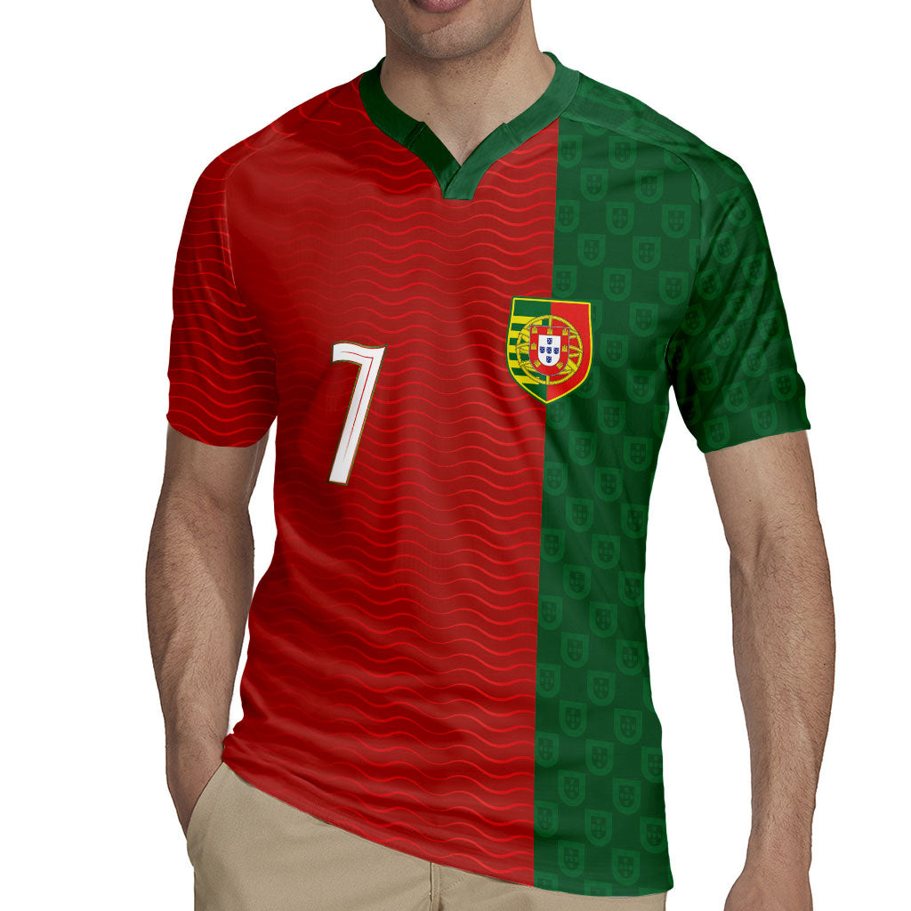Portuguese Football Custom Rugby Jersey Wave Pattern Heritage Crest