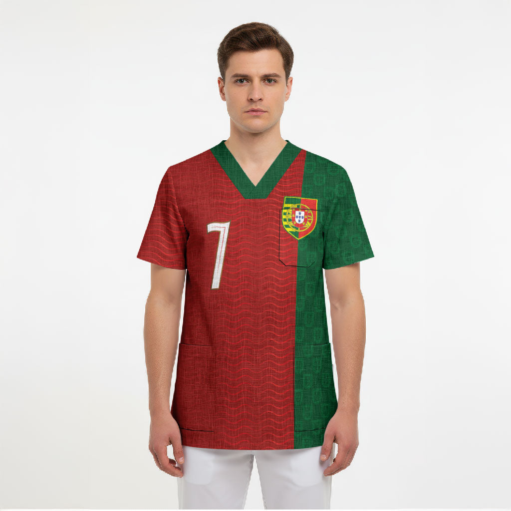 Portuguese Football Custom Scrub Top Wave Pattern Heritage Crest