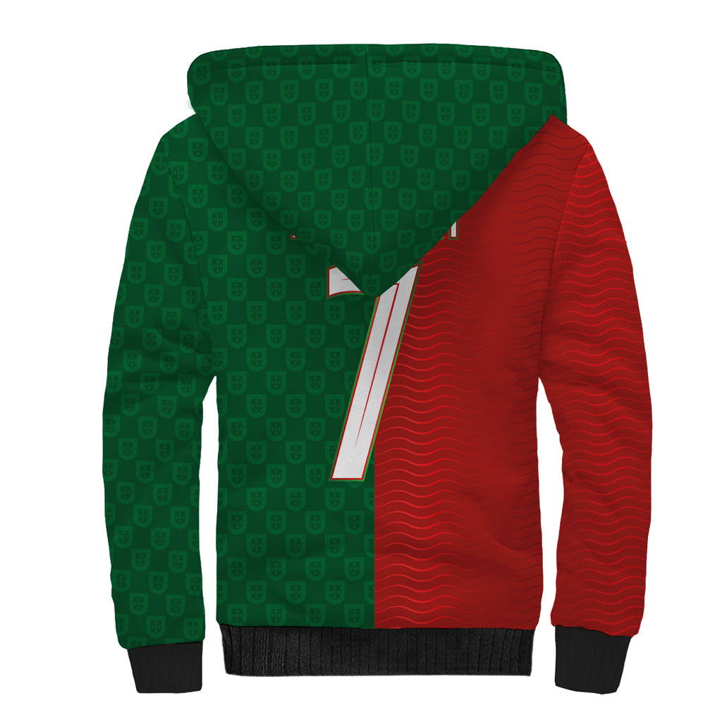Portuguese Football Custom Sherpa Hoodie Wave Pattern Heritage Crest