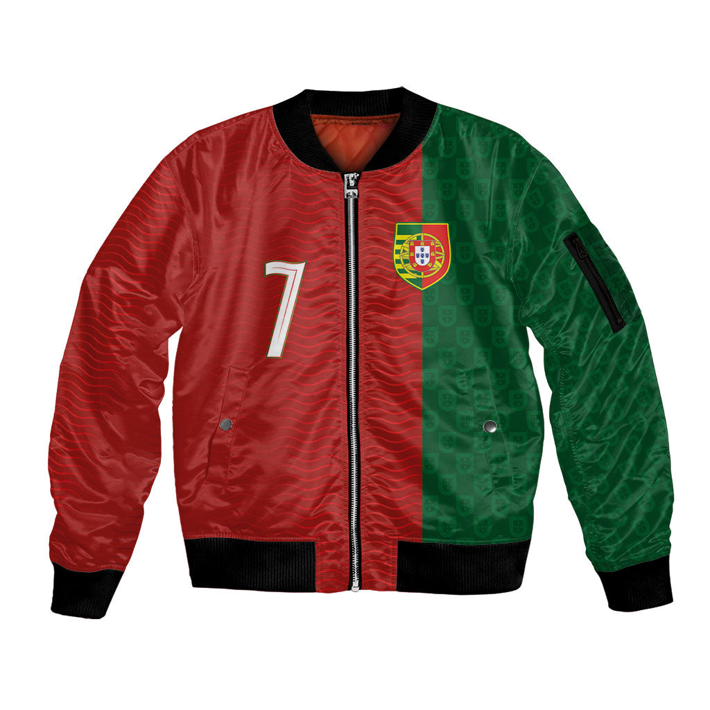 Portuguese Football Custom Sleeve Zip Bomber Jacket Wave Pattern Heritage Crest