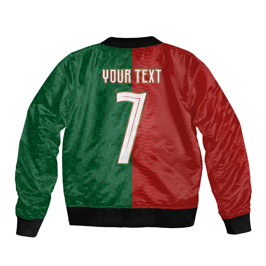 Portuguese Football Custom Sleeve Zip Bomber Jacket Wave Pattern Heritage Crest