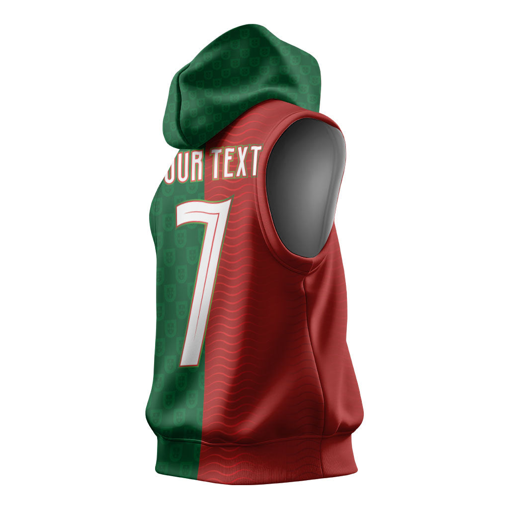 Portuguese Football Custom Sleeveless Hoodie Wave Pattern Heritage Crest