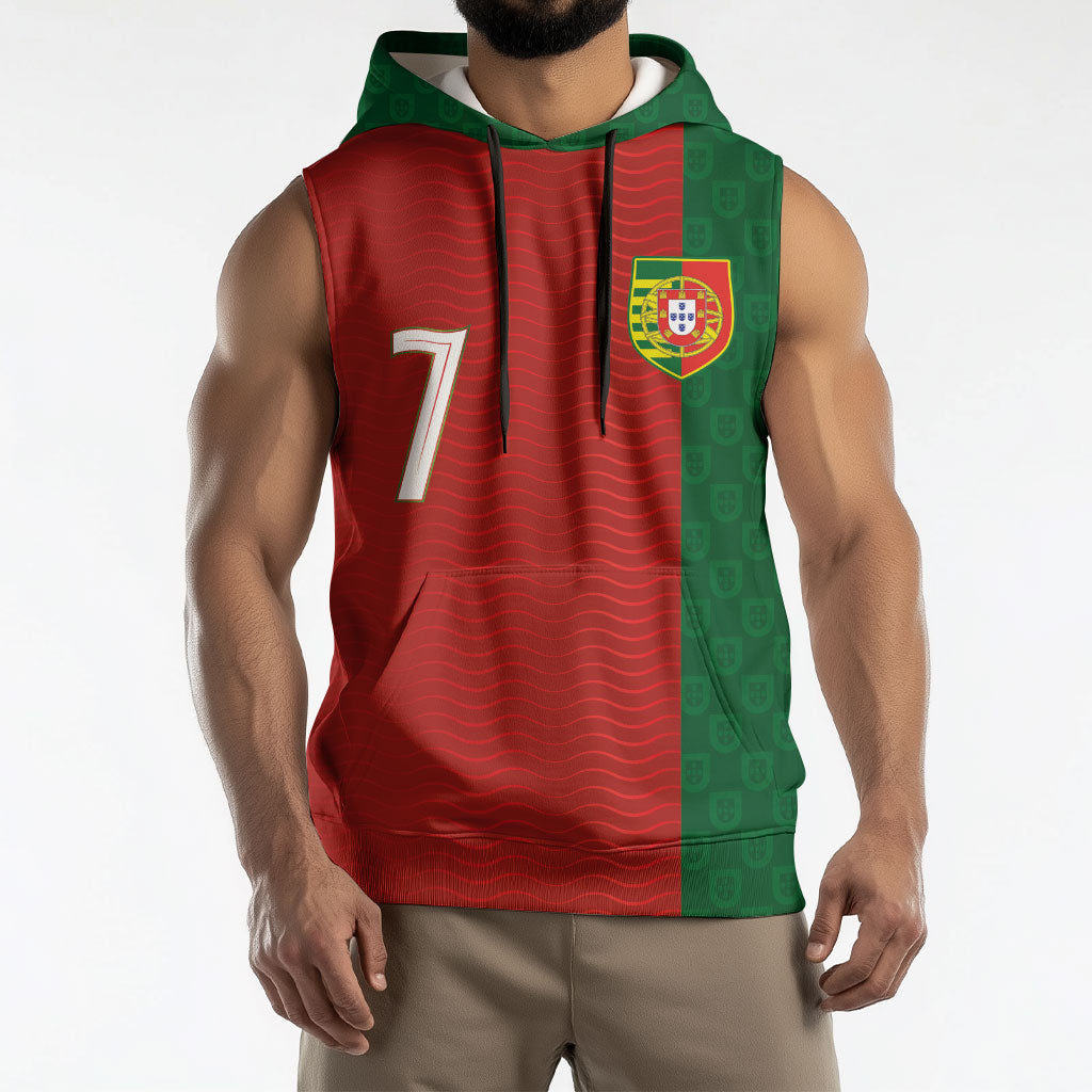 Portuguese Football Custom Sleeveless Hoodie Wave Pattern Heritage Crest