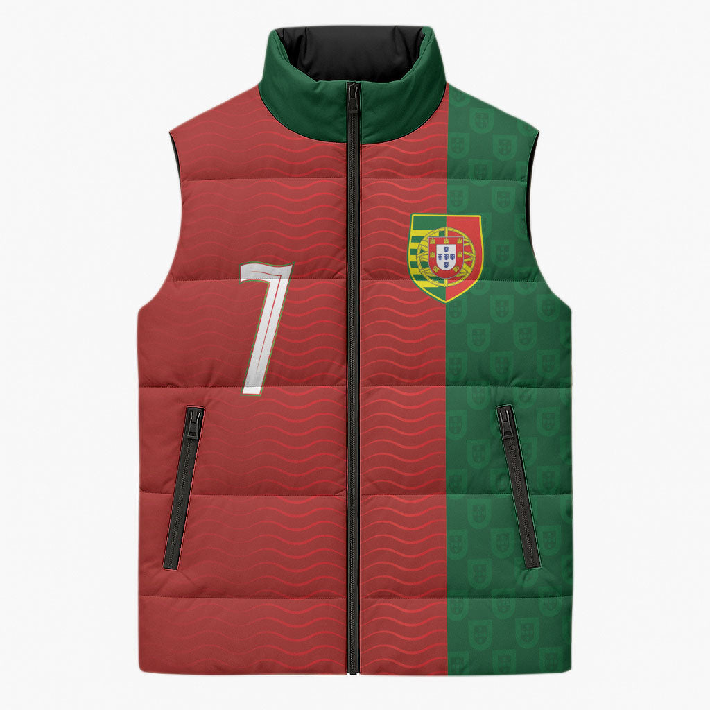 Portuguese Football Custom Sleeveless Puffer Jacket Wave Pattern Heritage Crest