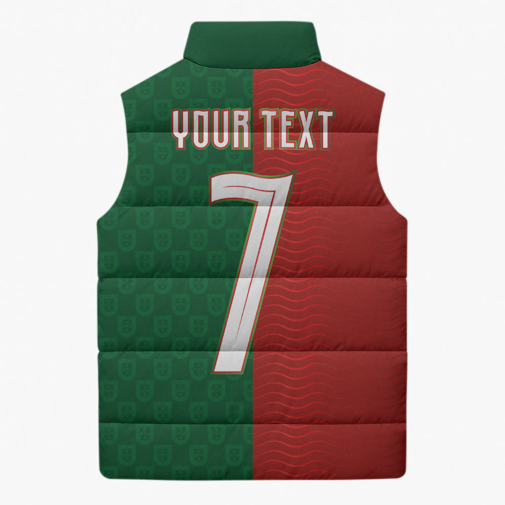 Portuguese Football Custom Sleeveless Puffer Jacket Wave Pattern Heritage Crest
