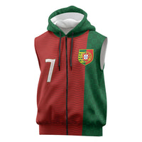 Portuguese Football Custom Sleeveless Zip Hoodie Wave Pattern Heritage Crest