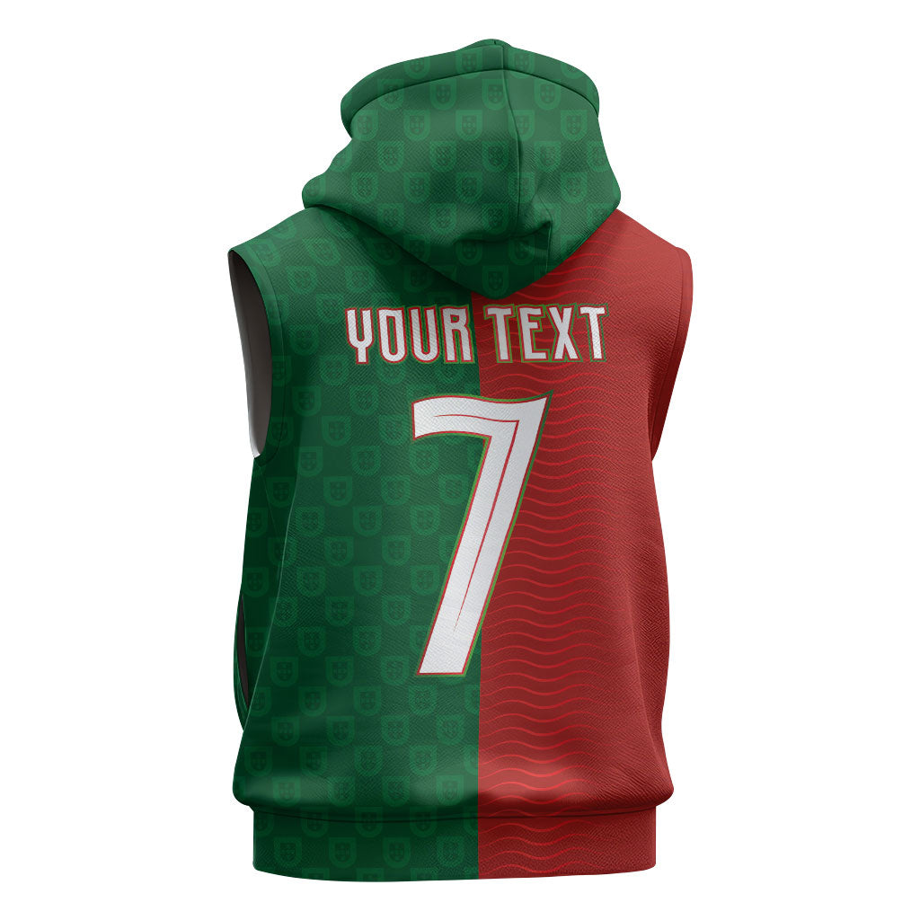 Portuguese Football Custom Sleeveless Zip Hoodie Wave Pattern Heritage Crest