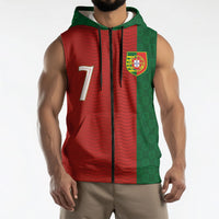 Portuguese Football Custom Sleeveless Zip Hoodie Wave Pattern Heritage Crest