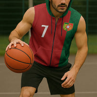 Portuguese Football Custom Sleeveless Zip Hoodie Wave Pattern Heritage Crest