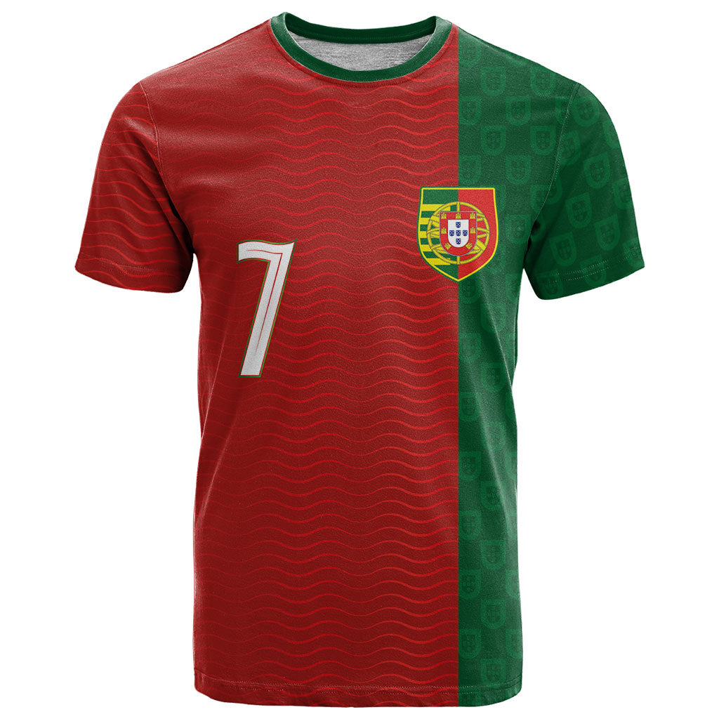 Portuguese Football Custom T Shirt Wave Pattern Heritage Crest