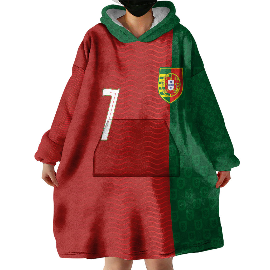 Portuguese Football Custom Wearable Blanket Hoodie Wave Pattern Heritage Crest