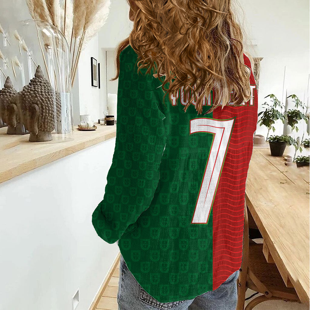 Portuguese Football Custom Women Casual Shirt Wave Pattern Heritage Crest