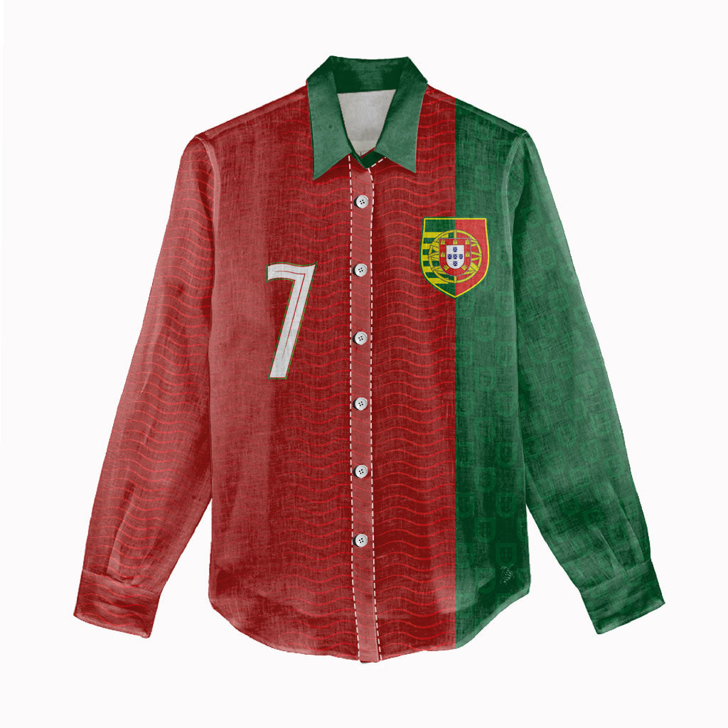 Portuguese Football Custom Women Casual Shirt Wave Pattern Heritage Crest