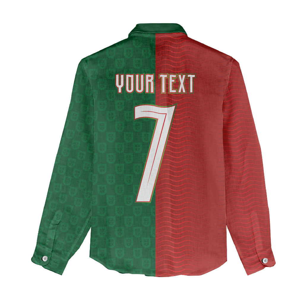 Portuguese Football Custom Women Casual Shirt Wave Pattern Heritage Crest
