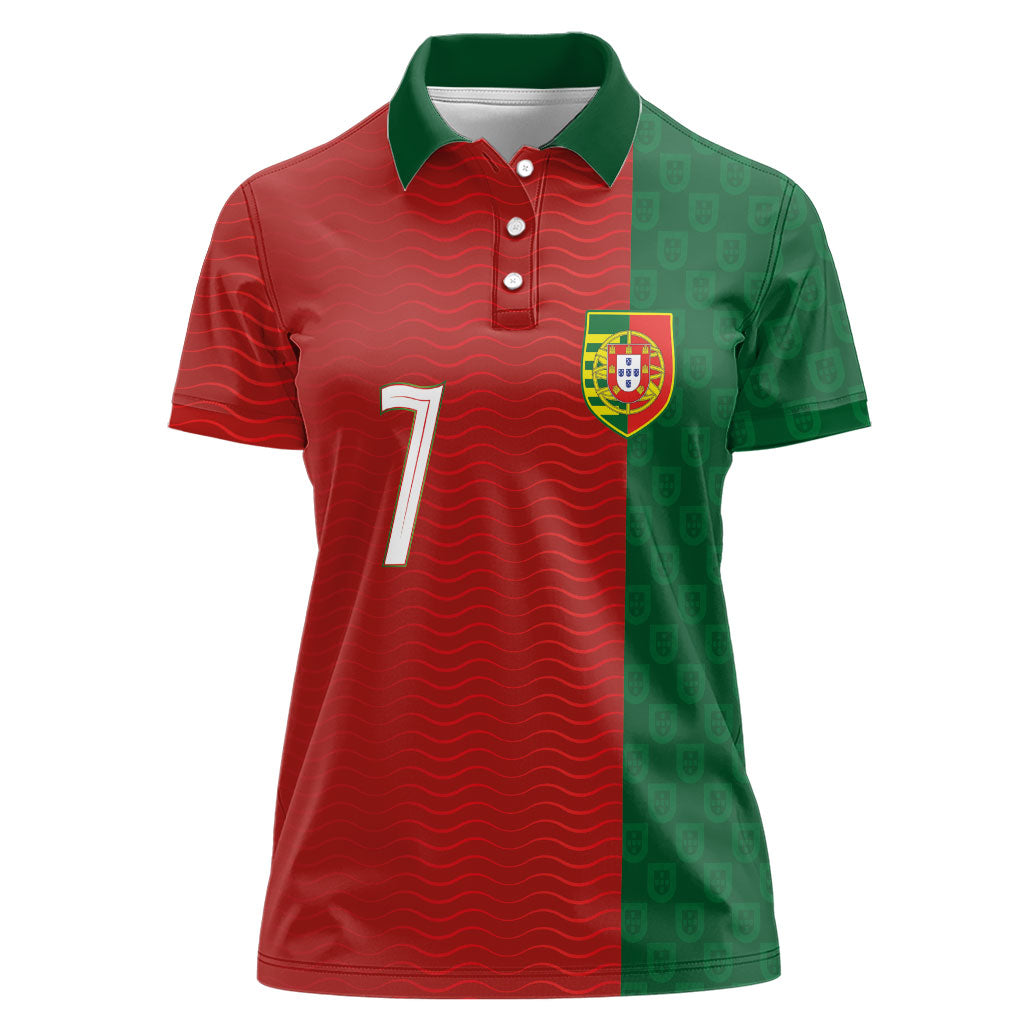 Portuguese Football Custom Women Polo Shirt Wave Pattern Heritage Crest