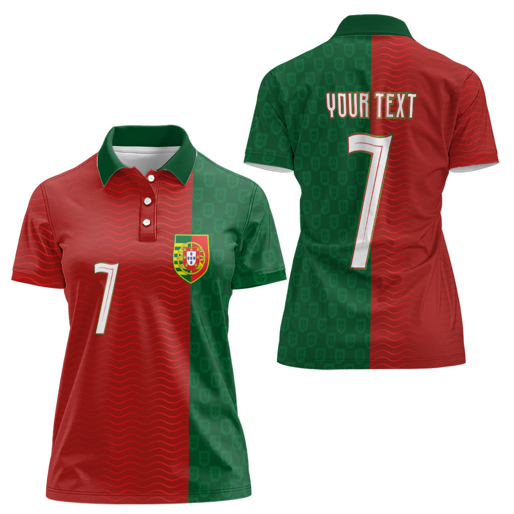 Portuguese Football Custom Women Polo Shirt Wave Pattern Heritage Crest