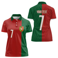Portuguese Football Custom Women Polo Shirt Wave Pattern Heritage Crest