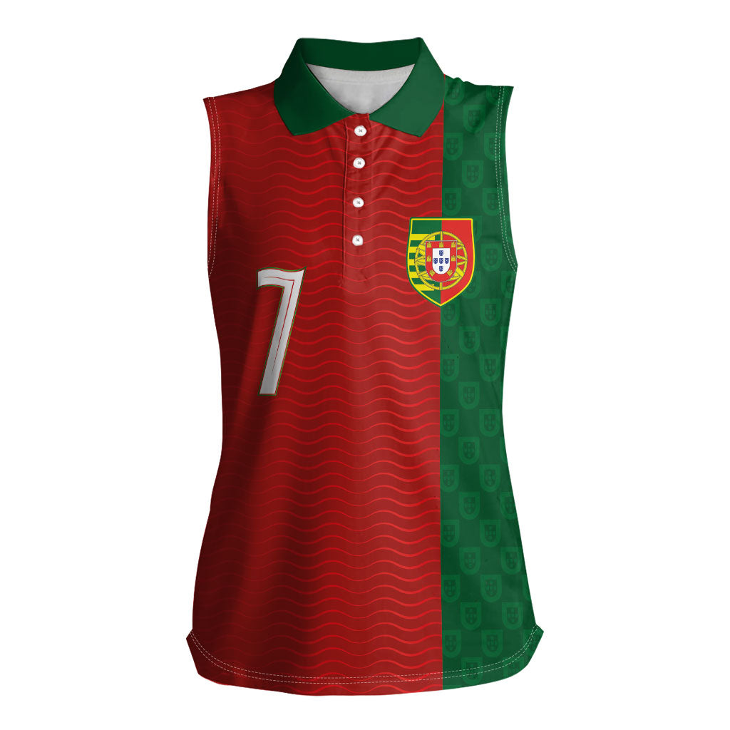 Portuguese Football Custom Women Sleeveless Polo Shirt Wave Pattern Heritage Crest