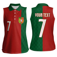 Portuguese Football Custom Women Sleeveless Polo Shirt Wave Pattern Heritage Crest