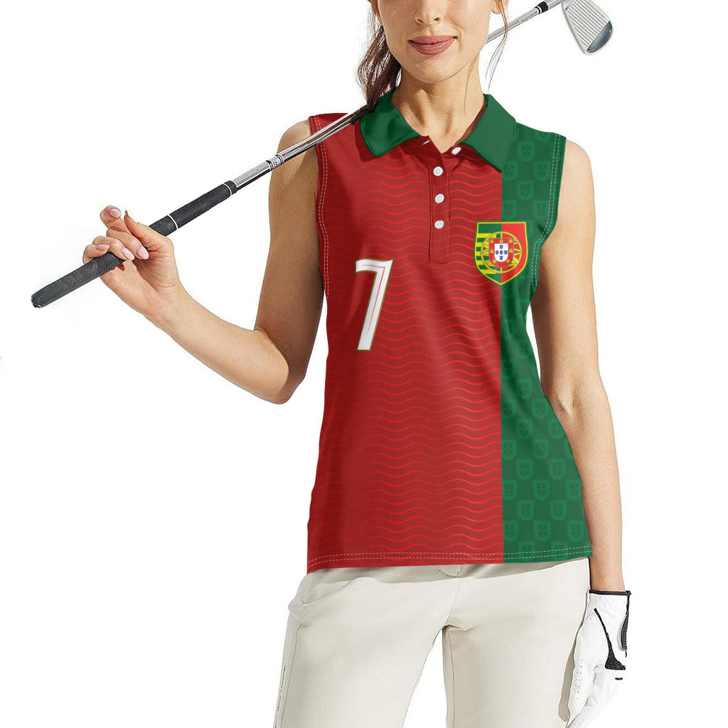 Portuguese Football Custom Women Sleeveless Polo Shirt Wave Pattern Heritage Crest