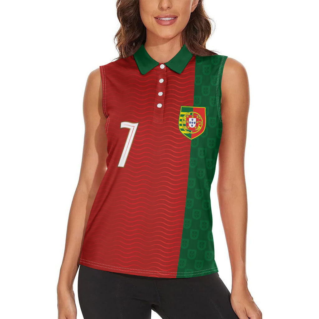 Portuguese Football Custom Women Sleeveless Polo Shirt Wave Pattern Heritage Crest
