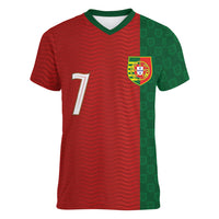 Portuguese Football Custom Women V-Neck T-Shirt Wave Pattern Heritage Crest